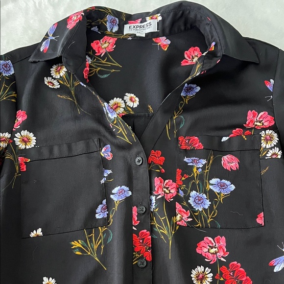Vibrant Floral Button-Up Shirts - Pink & Black - Picture 7 of 8